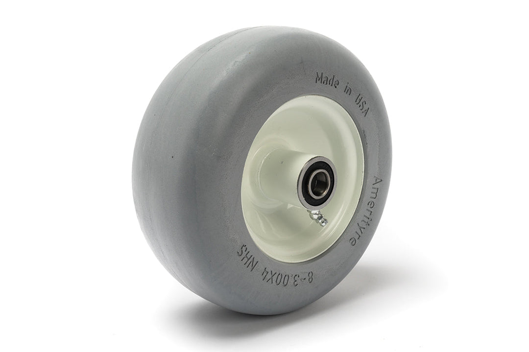 8" Flat-Free Tire and Wheel, 2.25" Offset, 5/8" Bearing, Smooth Tread, Gray