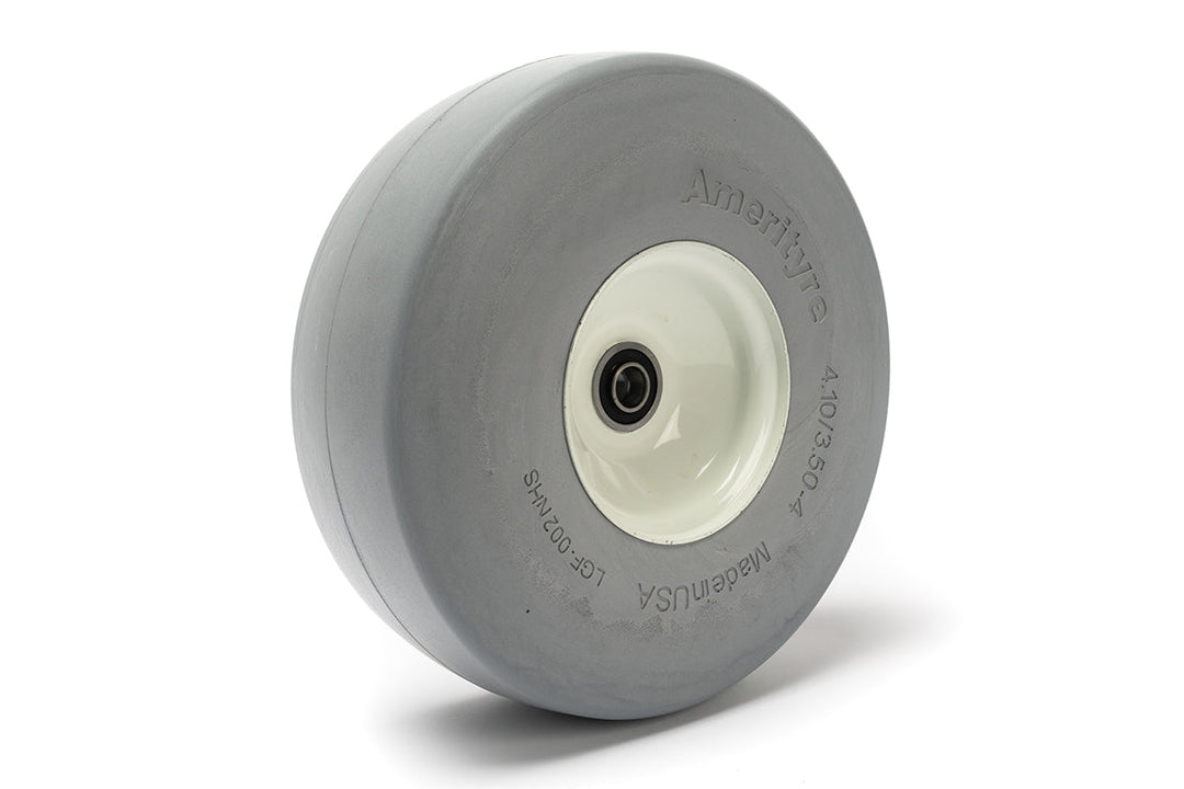 10" Flat-Free tire and Wheel, 2.25" Offset, 5/8" Bearing, Smooth Tread, Gray
